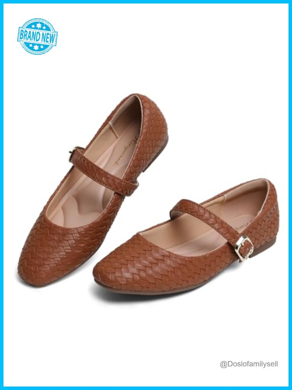 Square Toe Mary Jane Flats Women Woven Frontal Strap Buckle Comfy